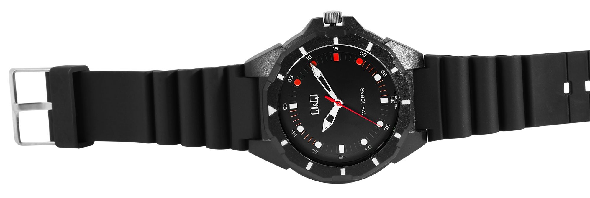 Q&Q Herrenuhr mit Resinband, Ø 43 mm, schwarz (rot)