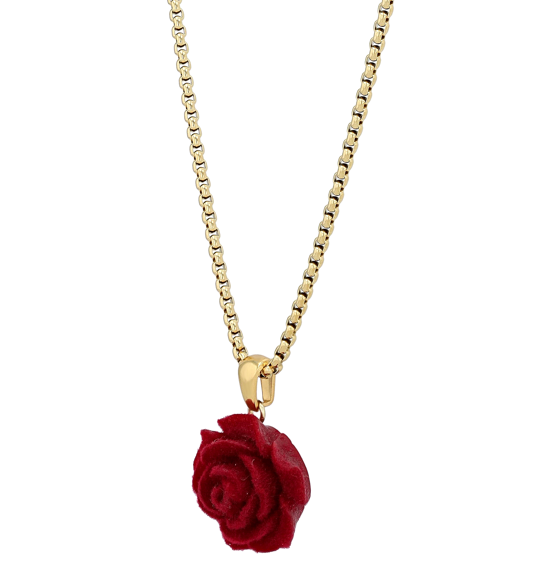 "Rosanna" Edelstahl Kette mit Anhänger - roter Rose, 50 cm, goldfarben