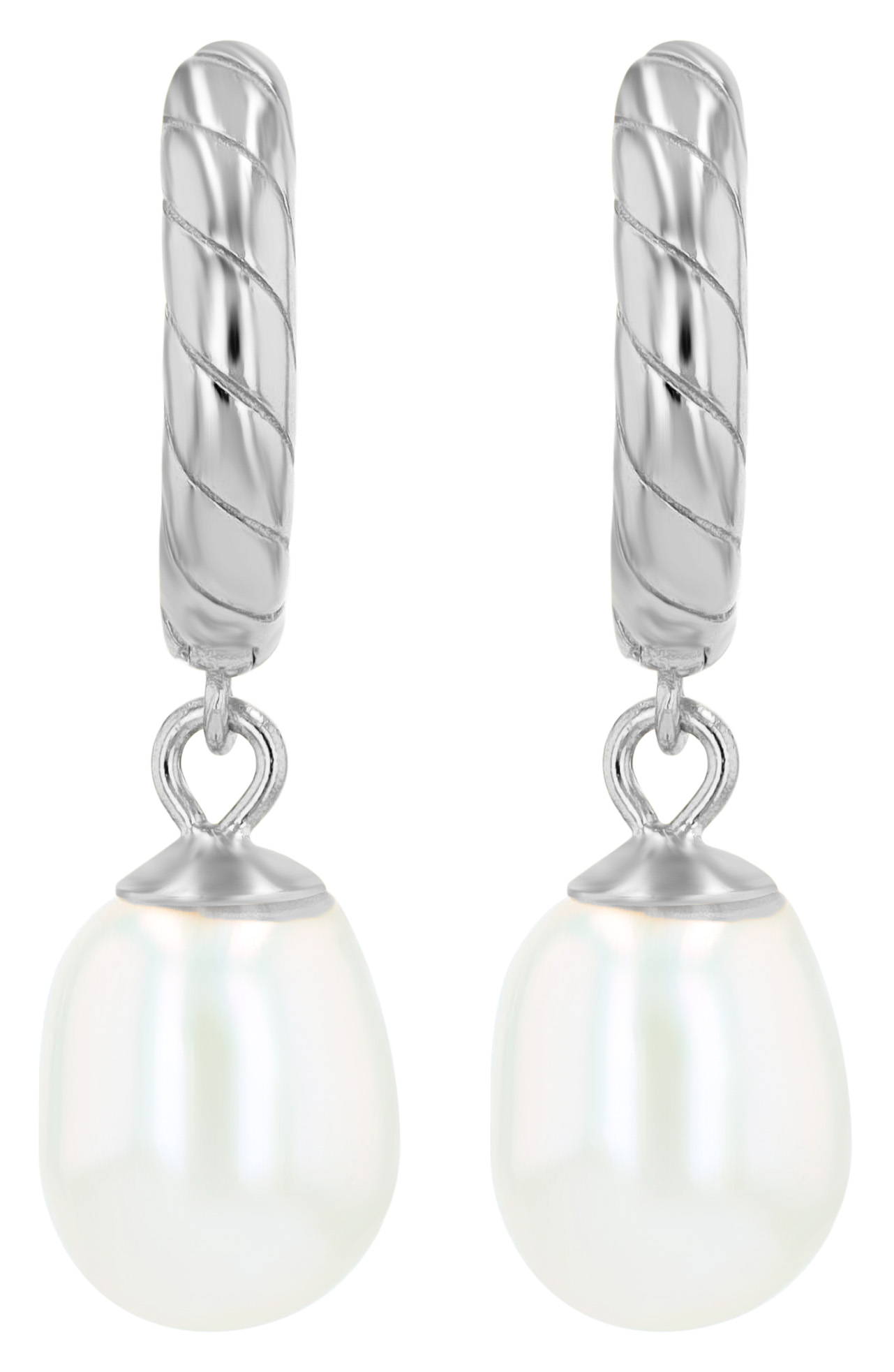 "Jenni" 925/- Echt Silber Creolen (Ø 10 mm) mit Hänger - echte Süßwasserperle, rhodiniert