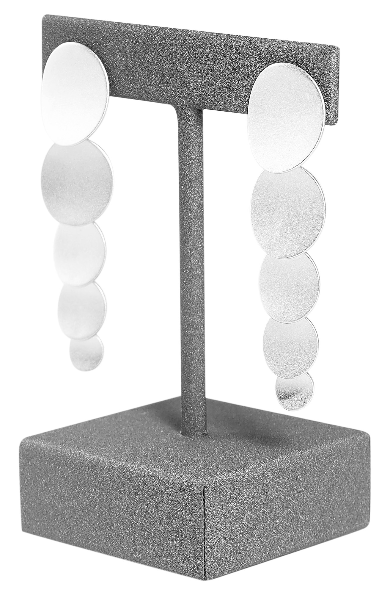 Aufsteller für Ohrringe/ Ohrhänger/ Creolen (Dekoserie Soft), PU-bezogen, 8 cm, grau