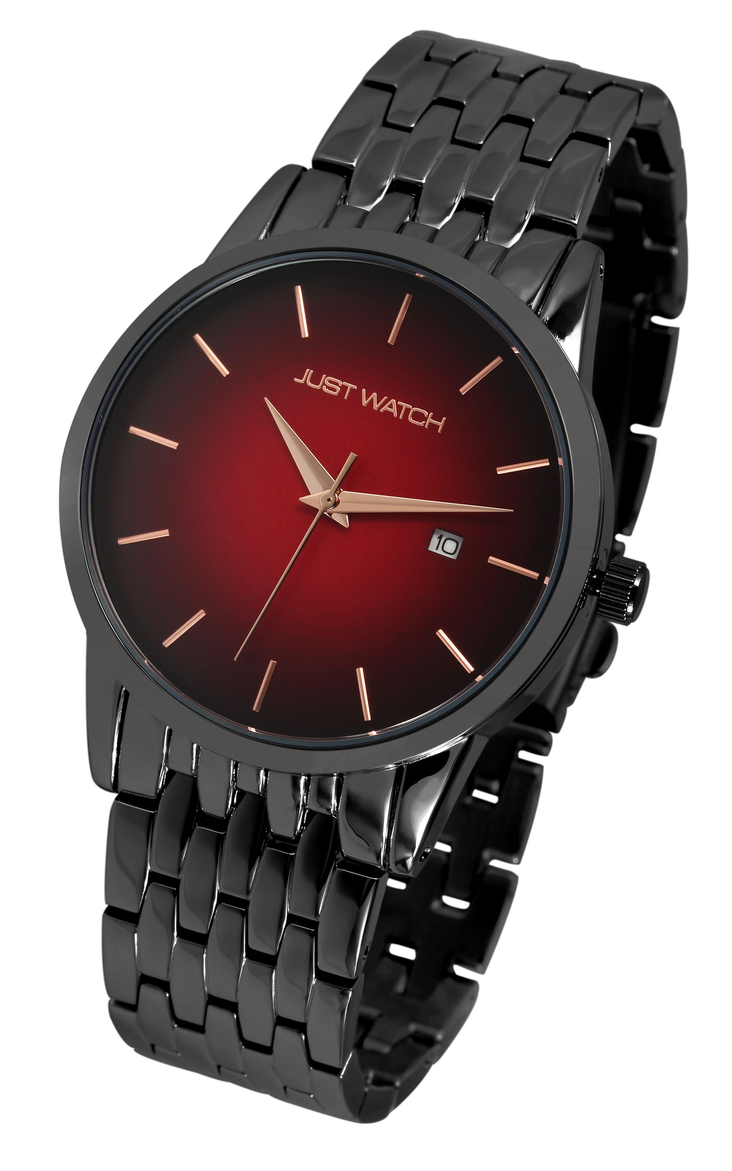 Just Watch Unisexuhr mit Edelstahlarmband, Datumsanzeige, schwarz/rot