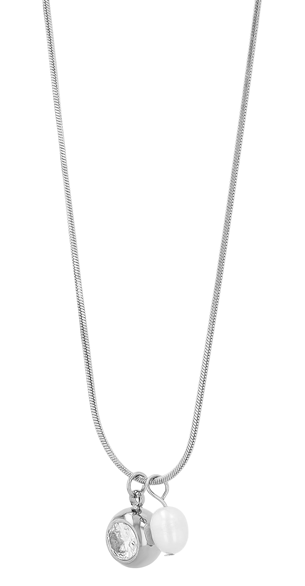 "Alyssa" Edelstahlkette mit Anhänger Zirkonia und Süßwasserperle 41 + 5 cm, silberfarben