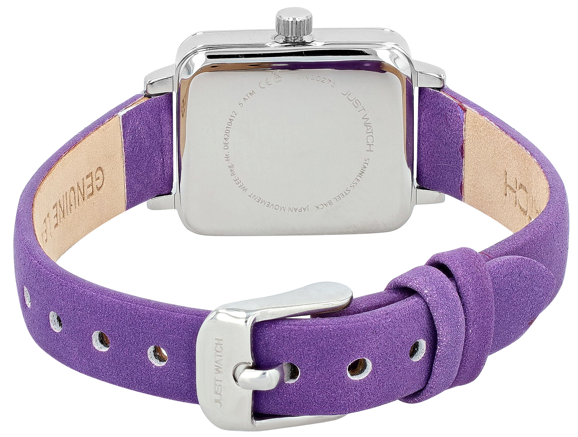 JUST WATCH Damenuhr "Aveline" mit Echtlederband, eckiges Design, lila/ silberfarben