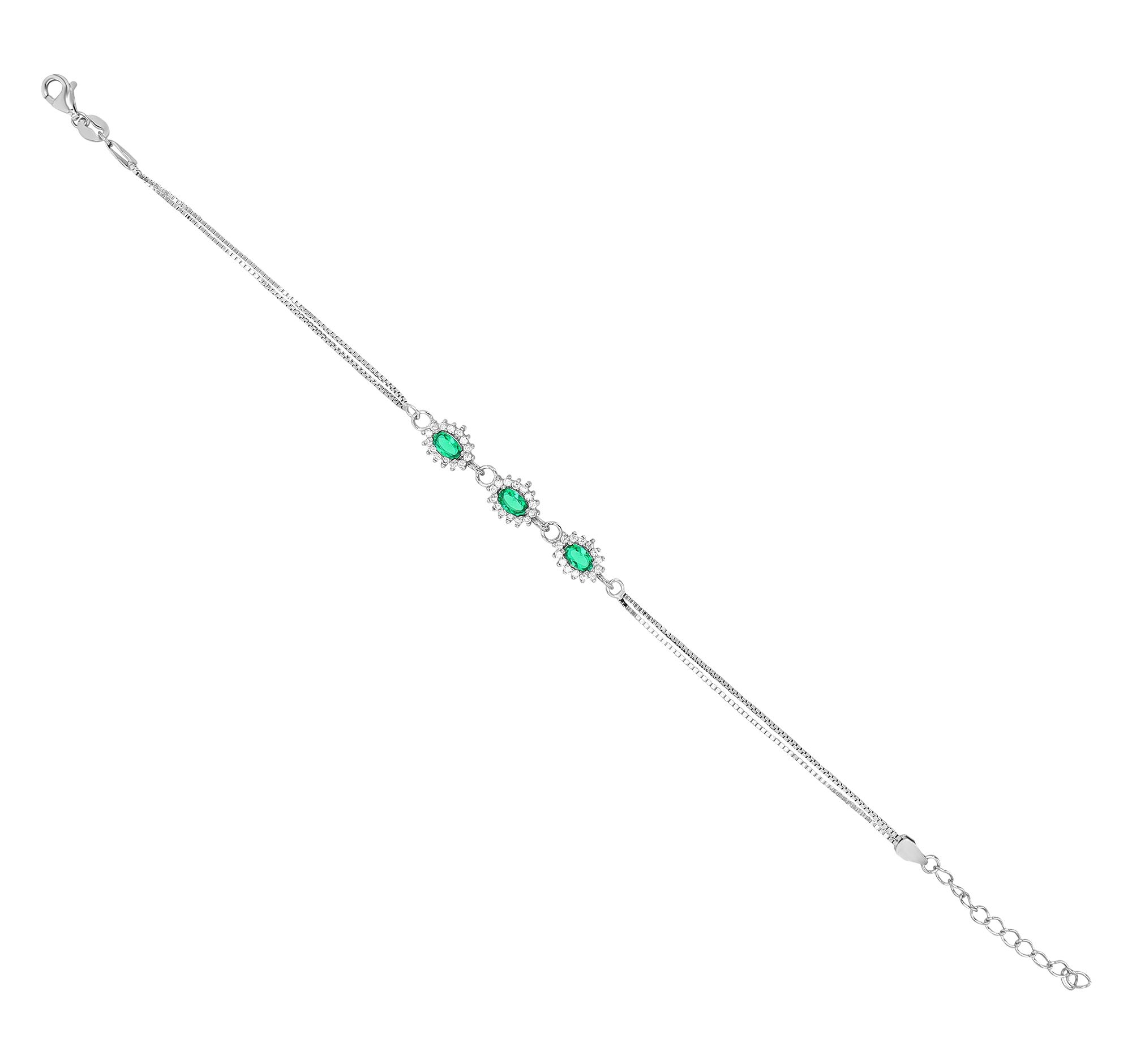 "Diana" 925/- Echt Silber Armband 17+3cm - Entourage Stil, Zirkonia - grün, rhodiniert
