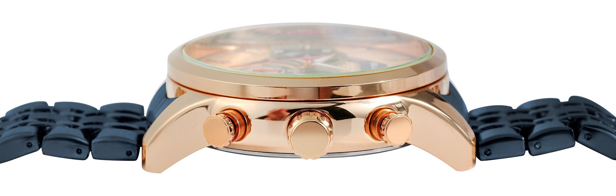 ELITE Herrenchronograph mit Edelstahlarmband, blau/roségoldfarben