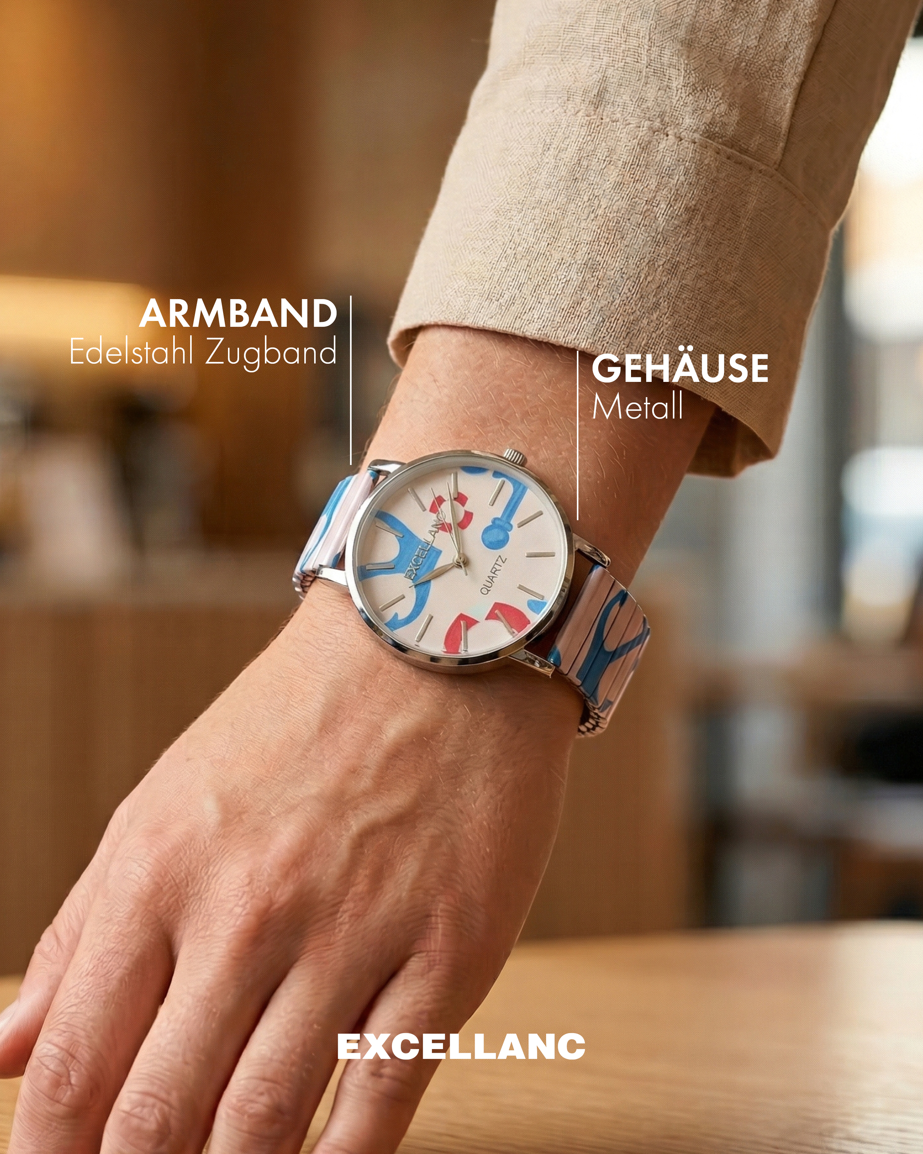 Excellanc Damenuhr mit Edelstahlzugband