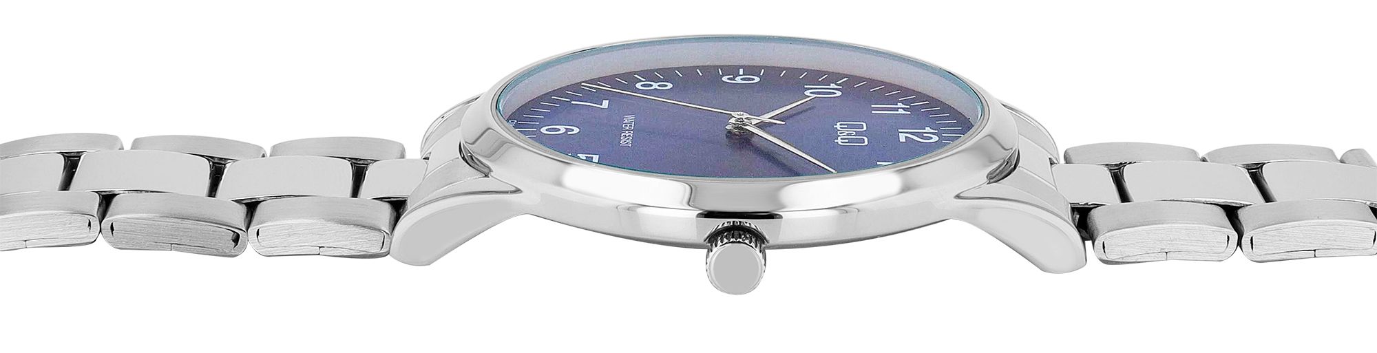 Q&Q Herrenuhr, Gliederarmband, Edelstahl, silberfarben/blau, 3 ATM, Ø 40 mm
