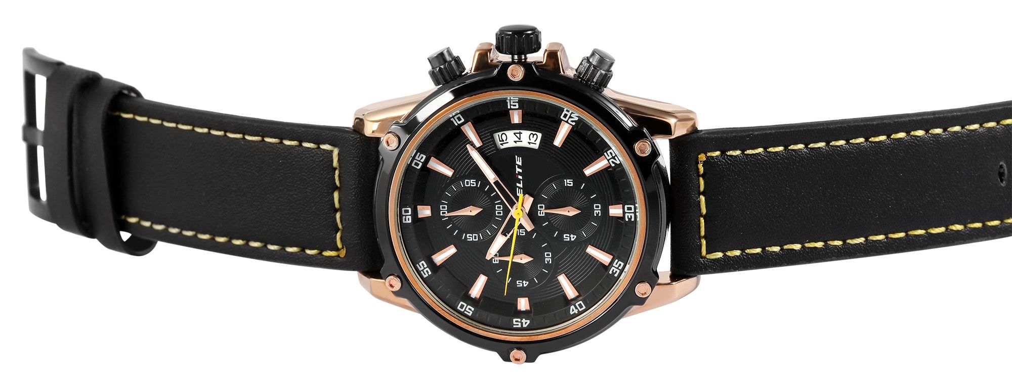 ELITE Herrenchronograph mit Echtlederband, schwarz/gelb