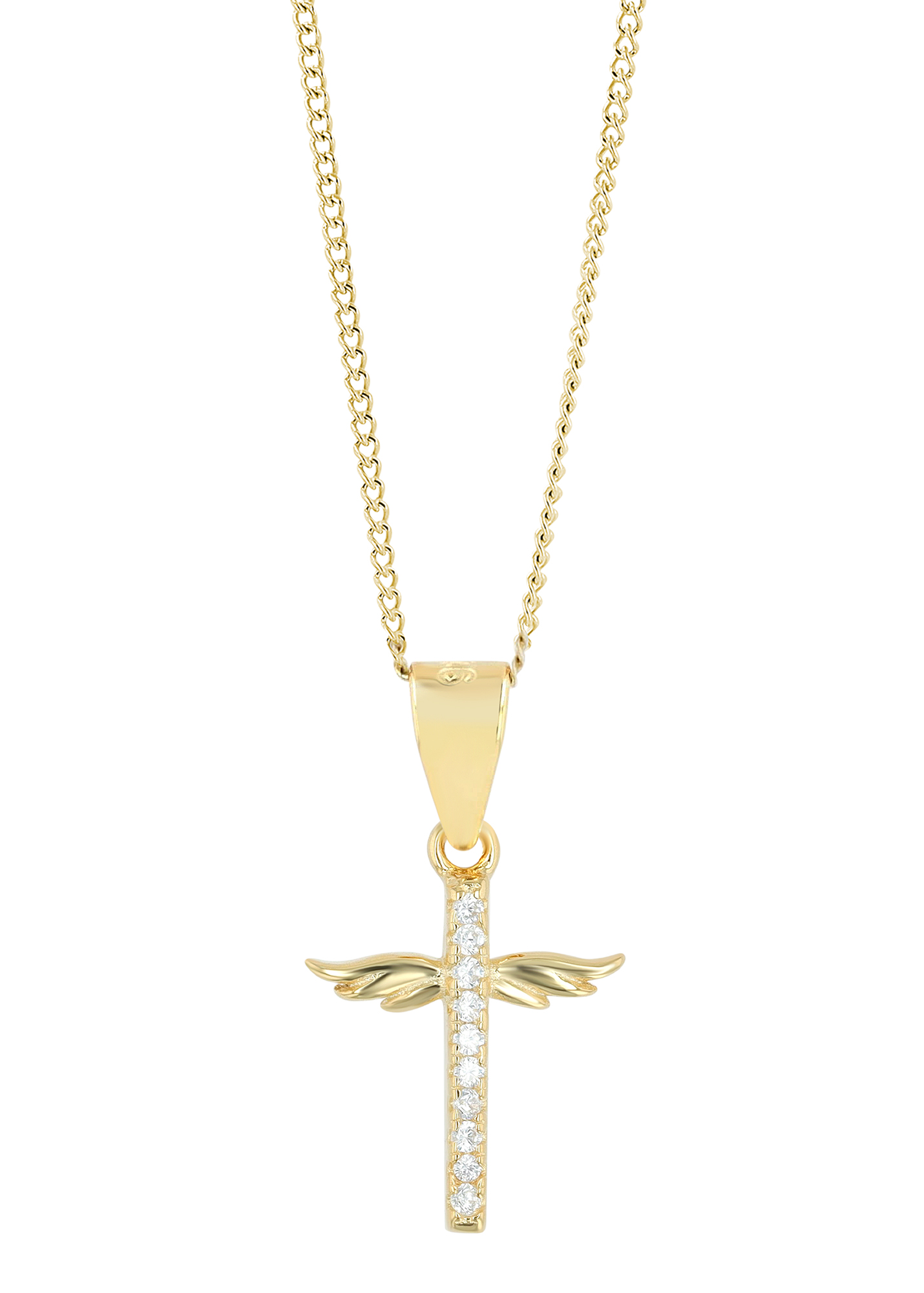 "Edith", 925/- Echtsilber Anhänger, Kreuz mit Flügeln, Zirkoniabesatz, vergoldet
