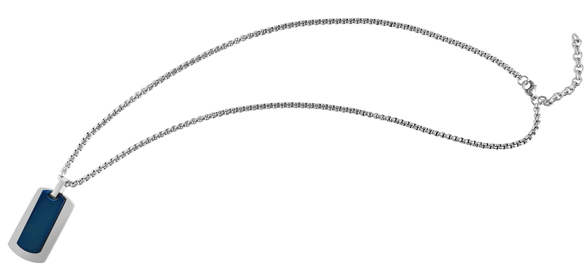 "Hudson" Edelstahl Dog-Tag Kette, 2 Anhänger, 60 cm, bicolor (silberfarbig/ blau)
