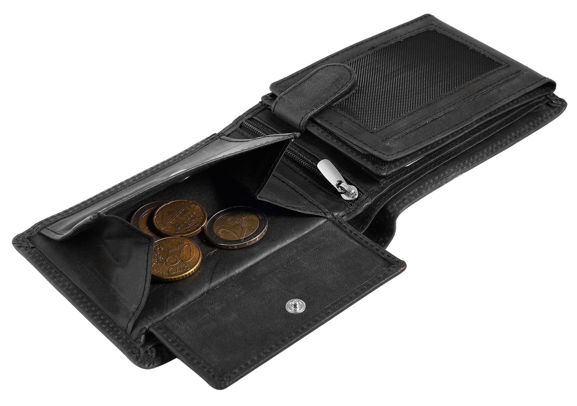 Akzent Echt Leder (Hunter-Leder) Geldbörse, RFID, Querformat, "Segelschiff", schwarz