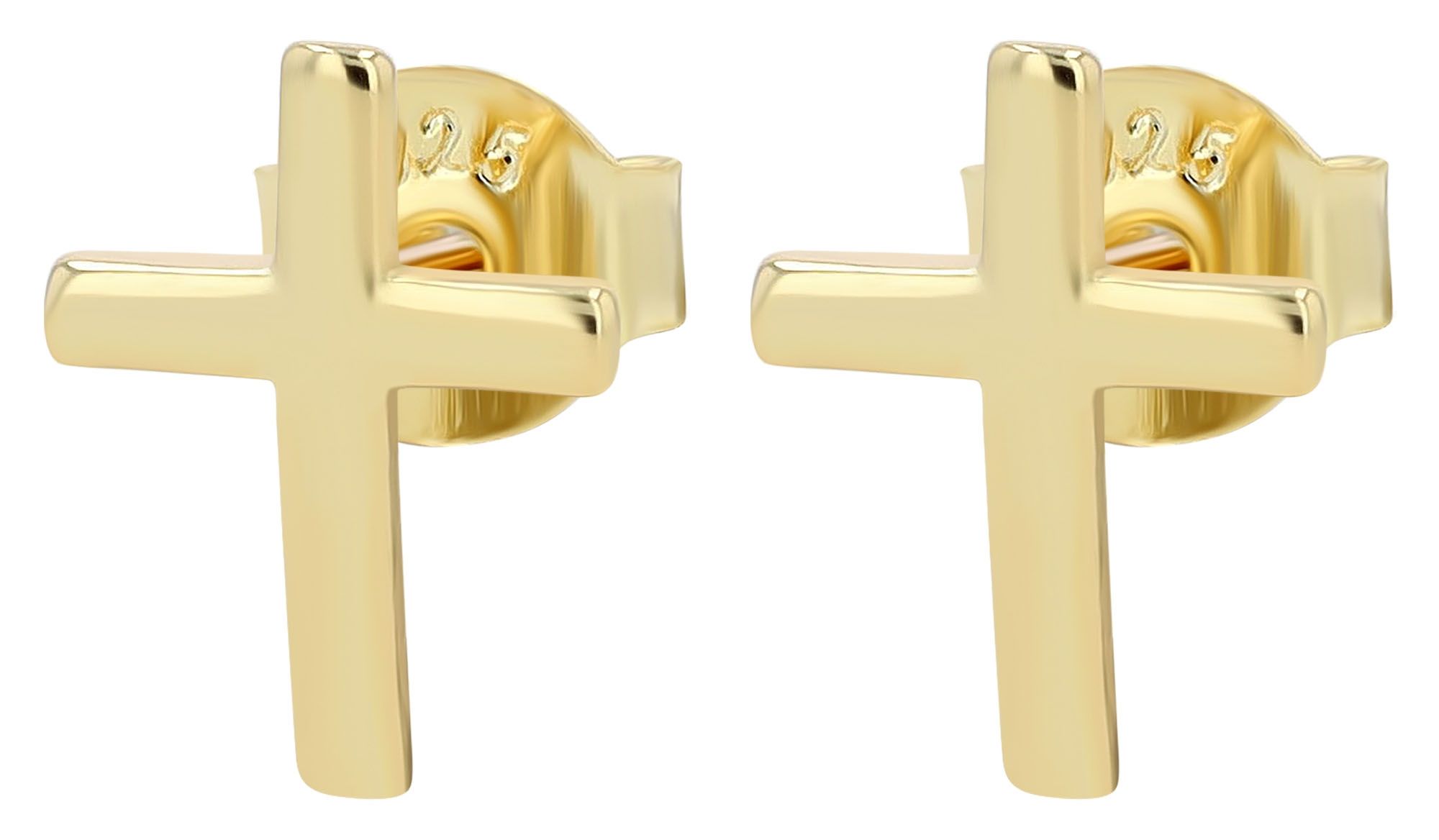 "Hiba" - Kreuz Ohrstecker aus 925er Echt Silber, goldfarben