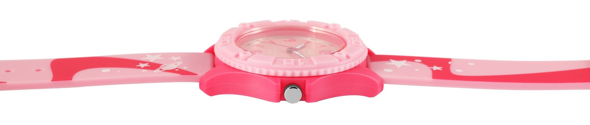 Q&Q Kinderuhr, Silikonarmband, "Weltall", rosa, 10 Bar, Ø 35 mm