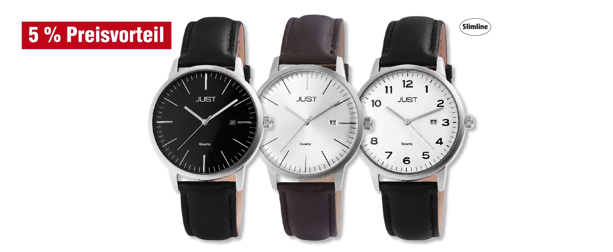 Just Herren Analog Uhren mit Echtlederband im 3er-Set, 5% Preisvorteil