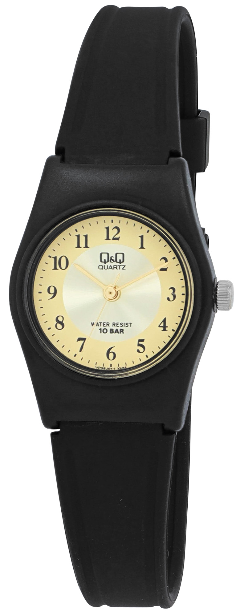 Q&Q Damenuhr mit  Resinband, Ø 24 mm, schwarz/ goldfarben (gelb)