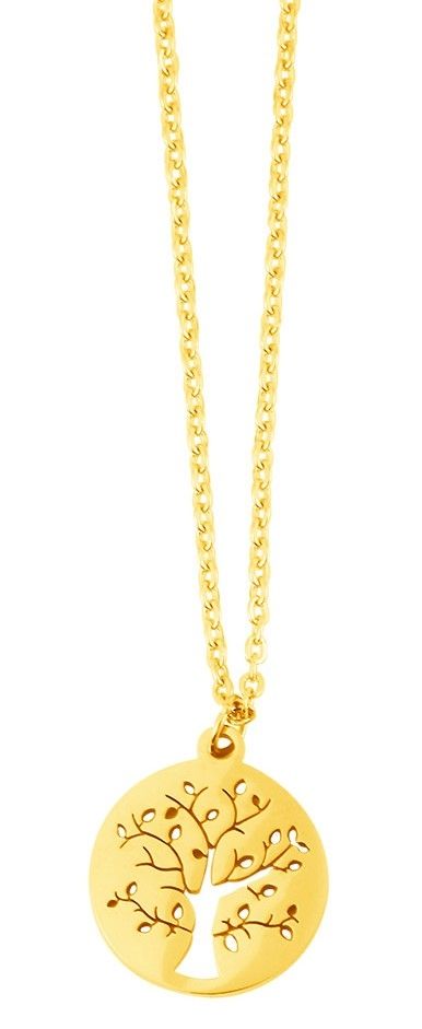 "Enricara", Edelstahl Kette mit Anhänger - Lebensbaum, 43+5 cm, goldfarben