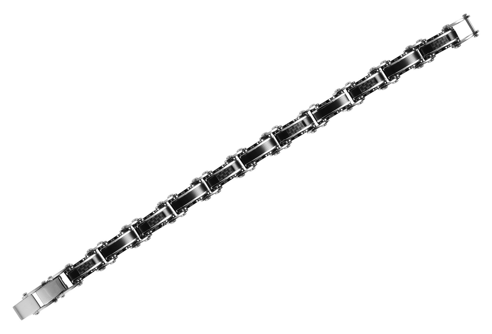 "Bjarne" Edelstahl Armband, 21 cm + 1 cm, mit schwarzen Elementen, Verlängerung