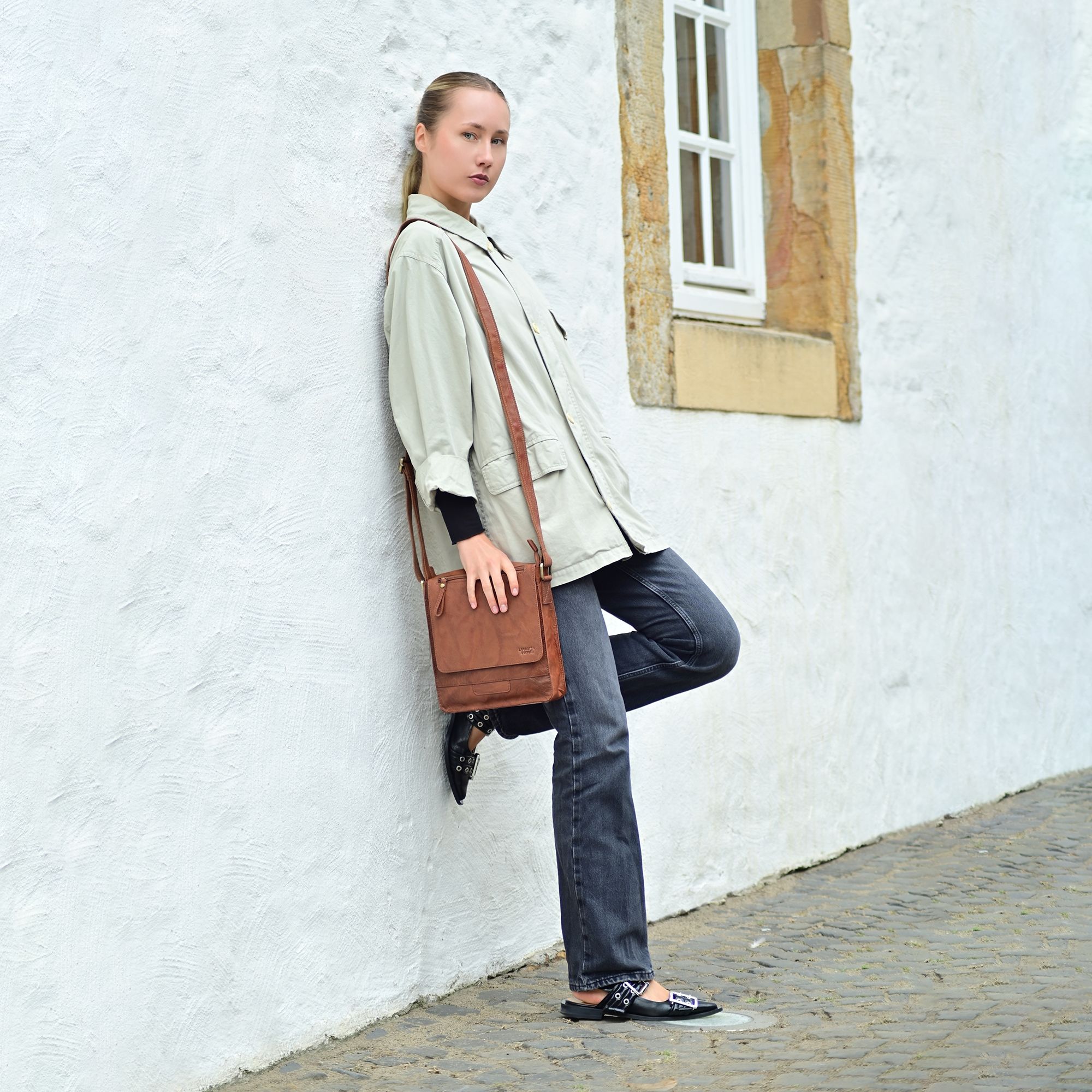 Leonardo Verrelli, Echtleder (Vintage-Leder im Washed-Look), cognac