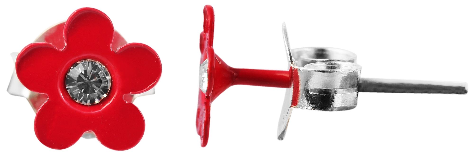 925/- Echt Silber Kinder Ohrstecker "Florette", Blume mit Similistein, rot