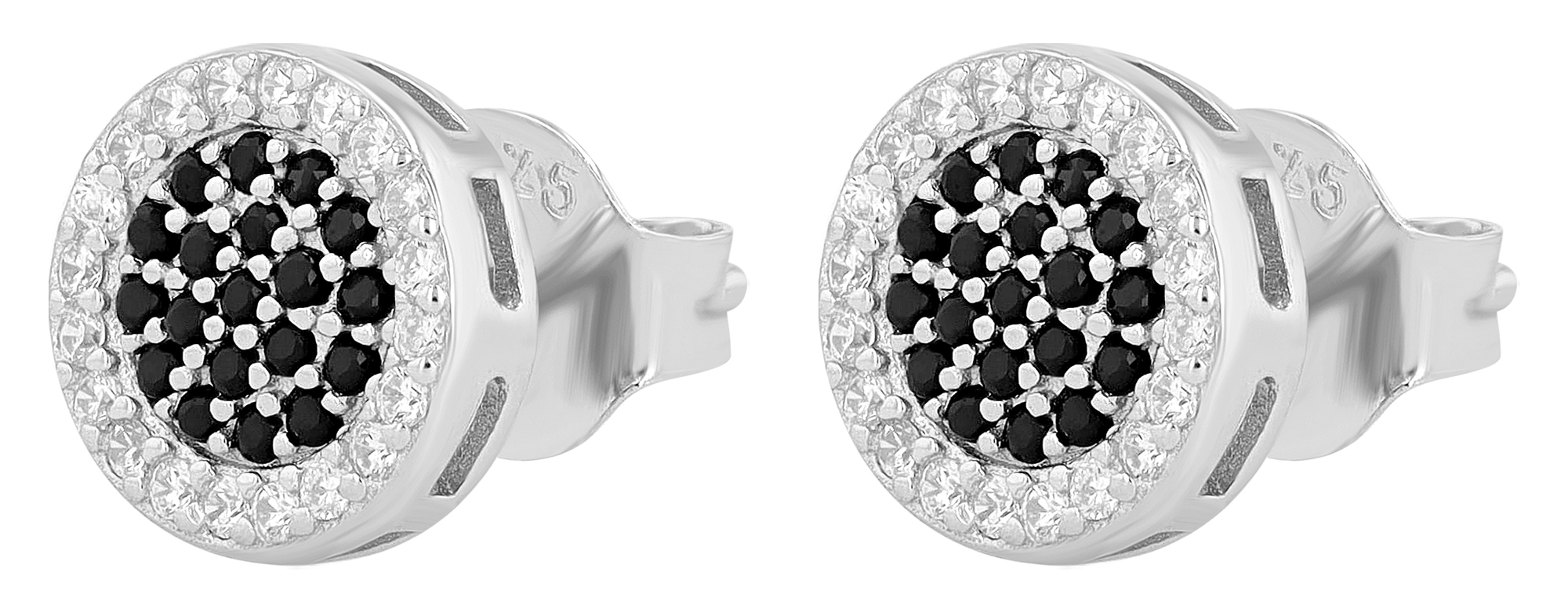 "Serane" 925/- Echt Silber Ohrstecker, Zirkonia schwarz, silberfarben rhodiniert