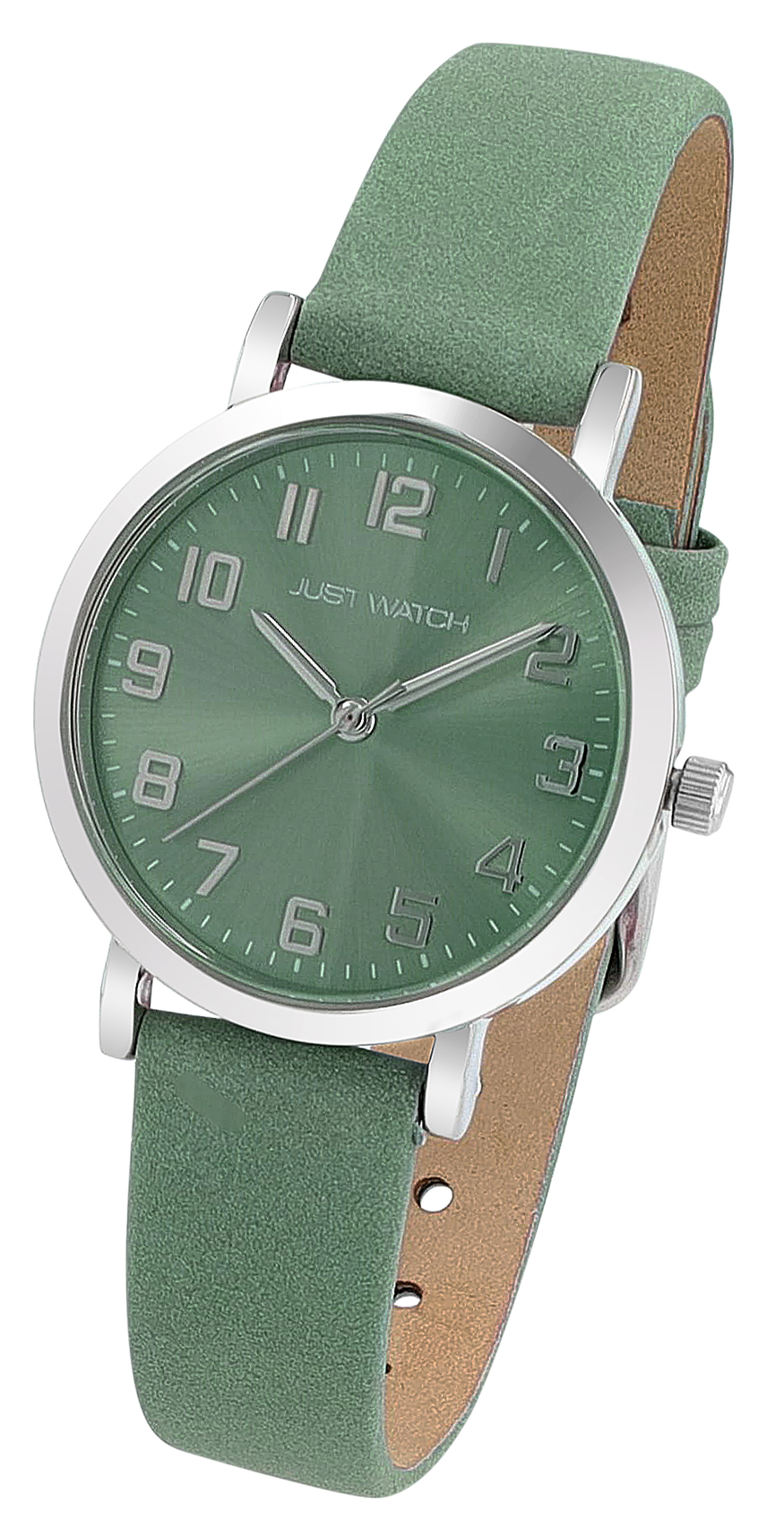 JUST WATCH Damenuhr "Sana" mit Echtlederband, Ø 30 mm, salbeigrün/ silberfarben