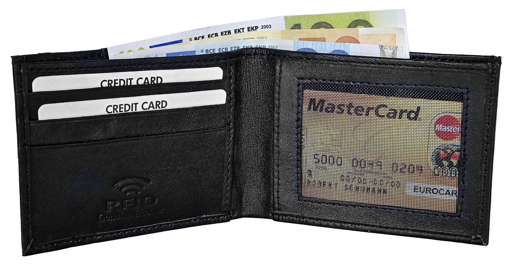 Steinmeister Echtleder Geldschein- und Kartenetui, RFID, Querformat, schwarz
