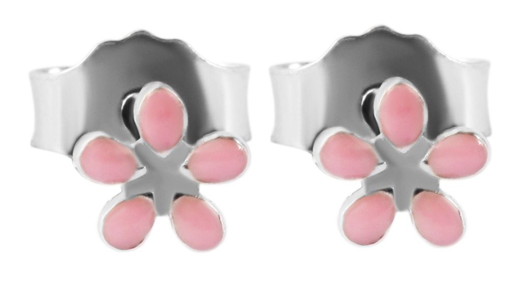 "Flamina" 925/- Echt Silber, Kinder Ohrstecker - Blume, rhodiniert, rosa