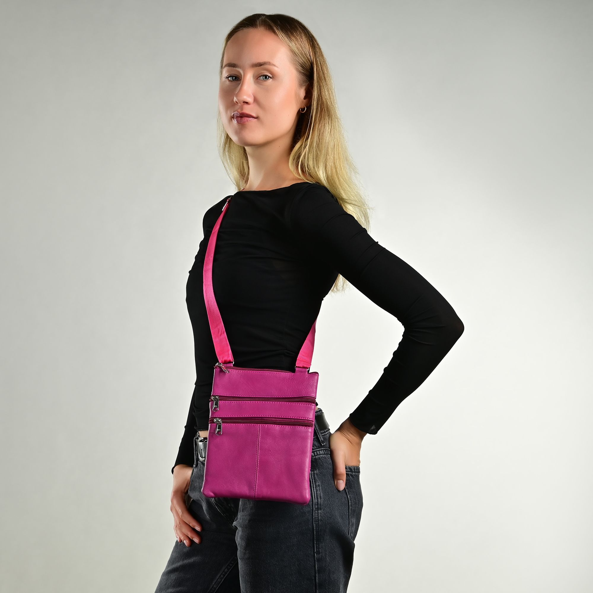 Steinmeister Echtledertasche, magenta