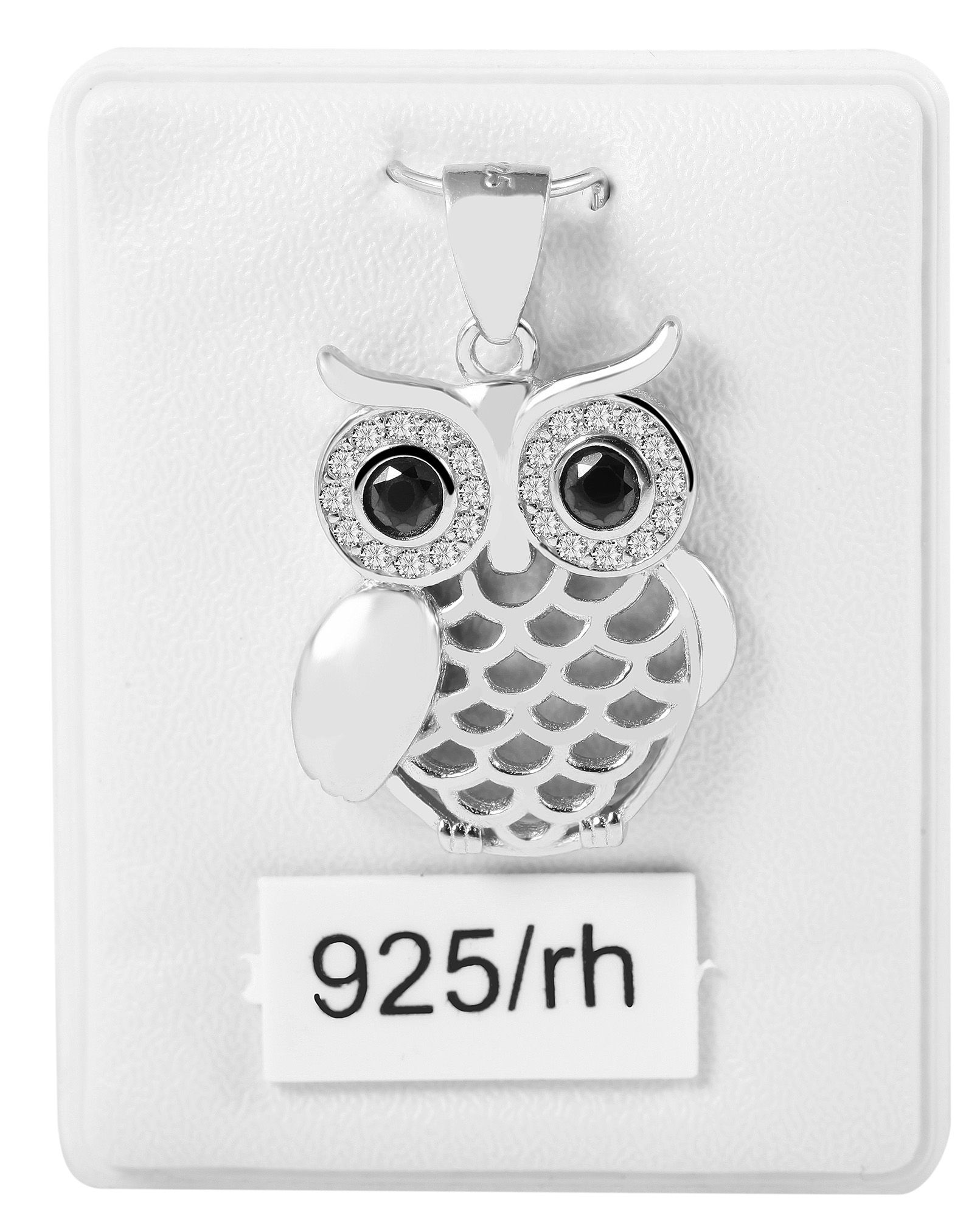 "Beba" 925/- Echt Silber Anhänger Eule (ohne Kette) mit Zirkoniabesatz, rhodiniert