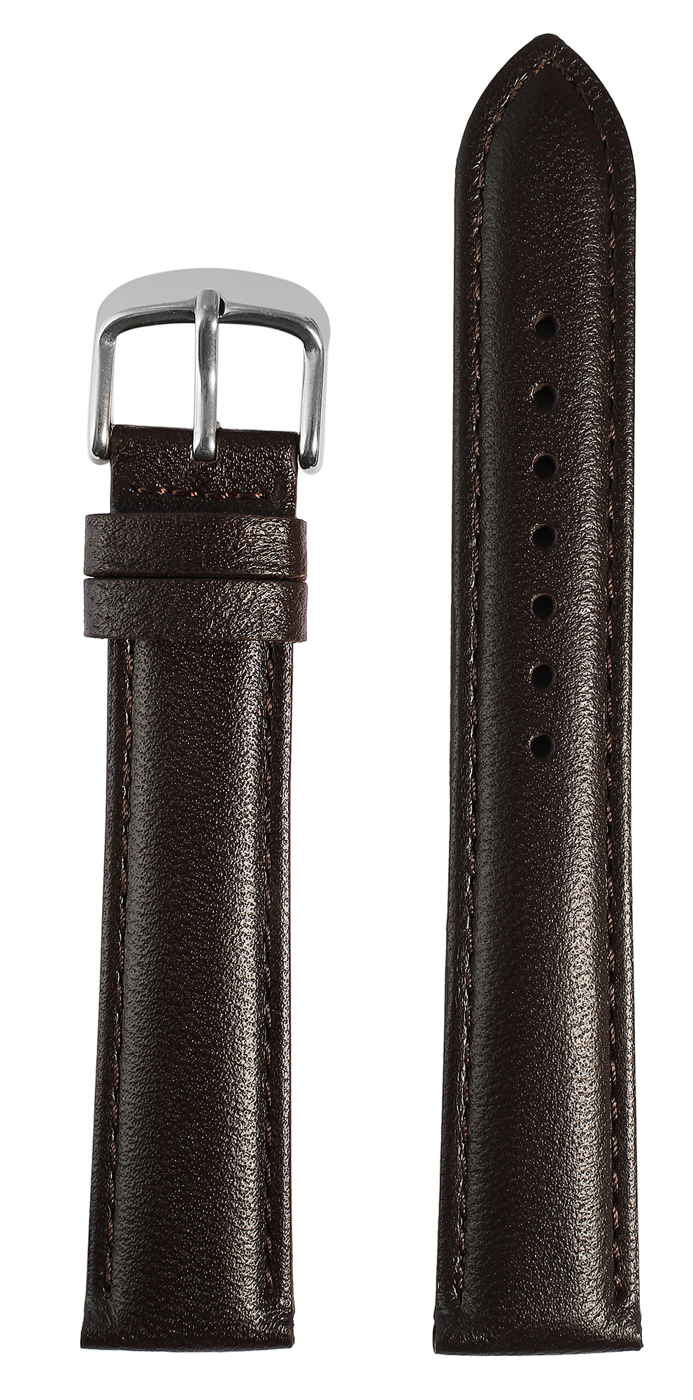 Gr 12 mm Uhrenarmband aus Echtleder in dunkel braun, genäht