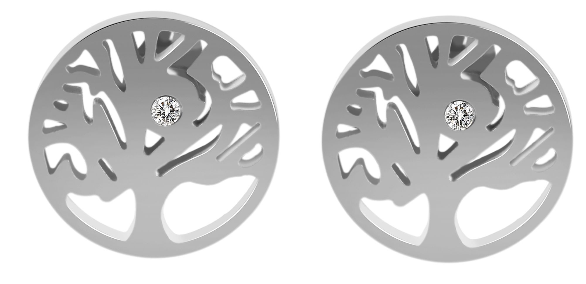 Akzent Edelstahl Ohrstecker, Lebensbaum mit Similibesatz, silberfarben