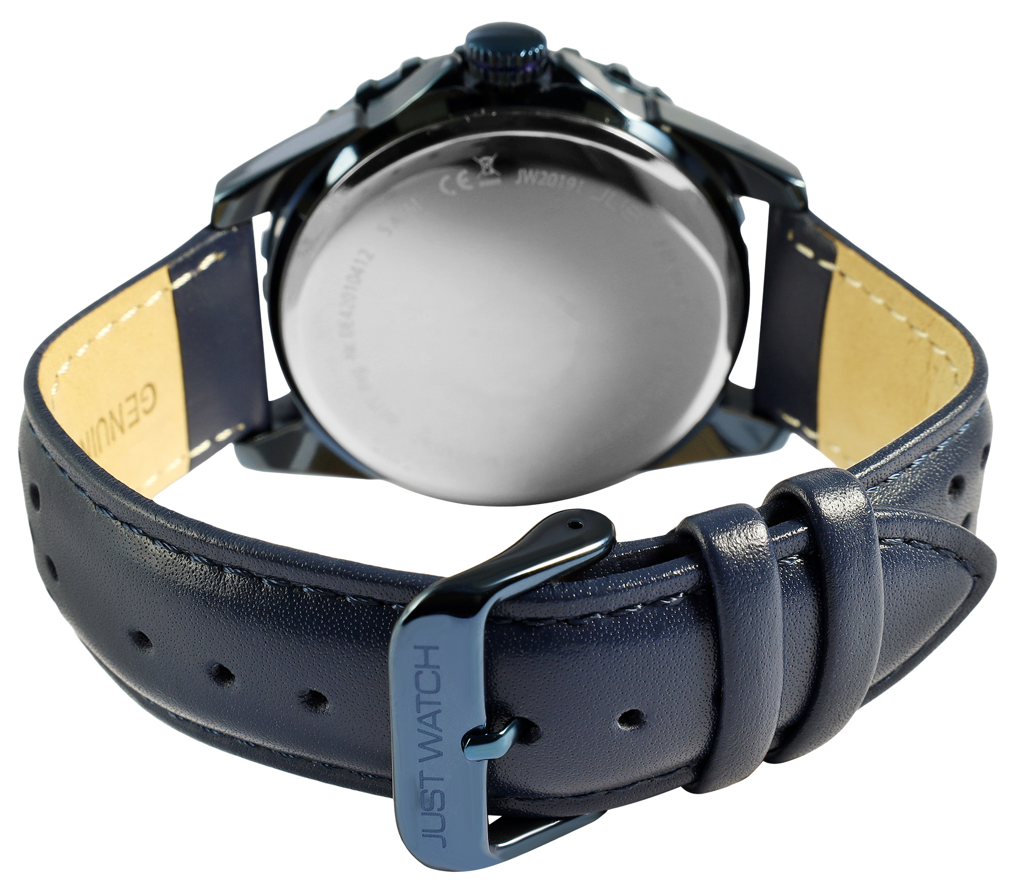 JUST WATCH Herrenuhr "Elwin"  mit Echt Lederband, Ø 43 mm, blau