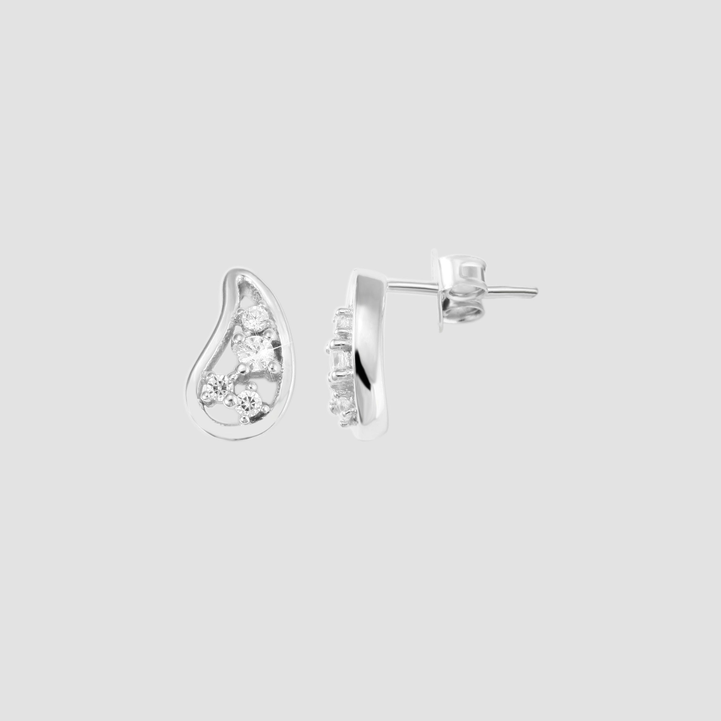 925/- Echt Silber Ohrstecker "Vani", Tropfen mit Zirkoniabesatz, rhodiniert