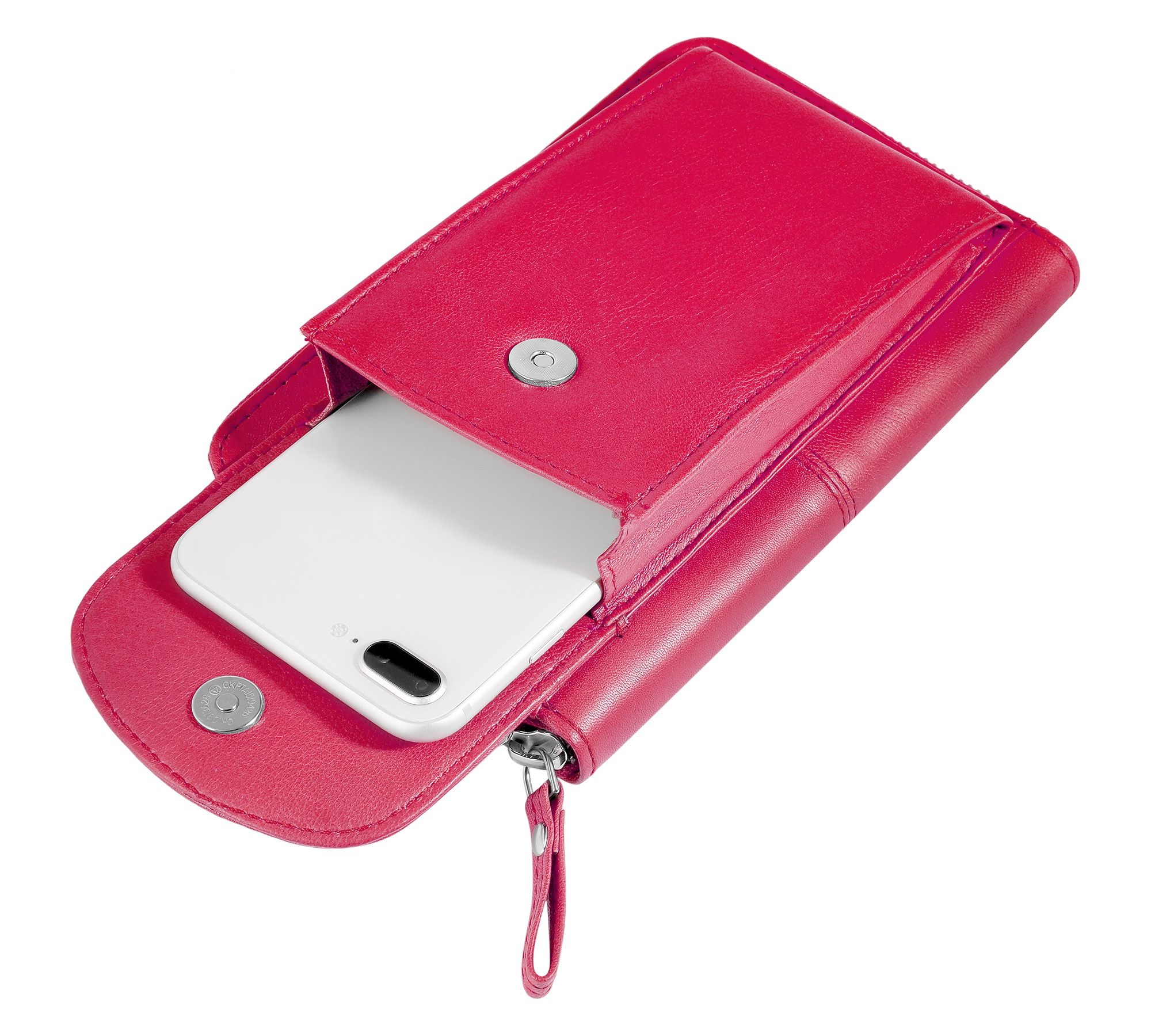 Akzent Handyumhängetasche mit Geldbörse aus Echtleder, geeignet für iPhone 15, hot pink