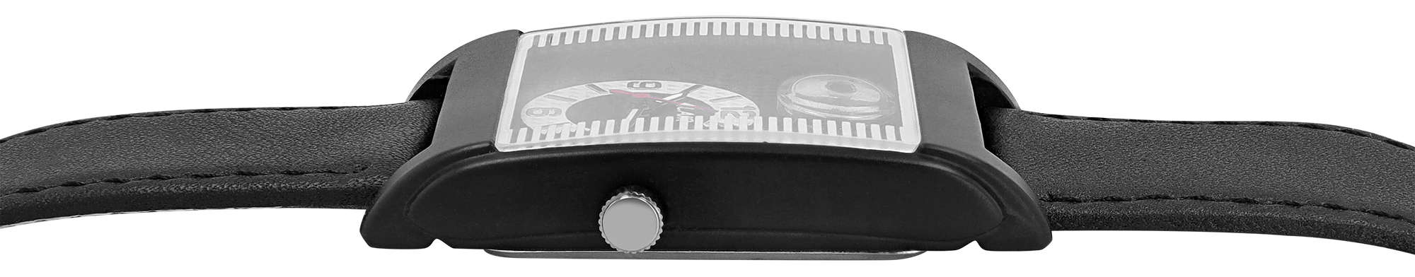 Flair Herrenuhr mit Echtlederband, Kompass, schwarz