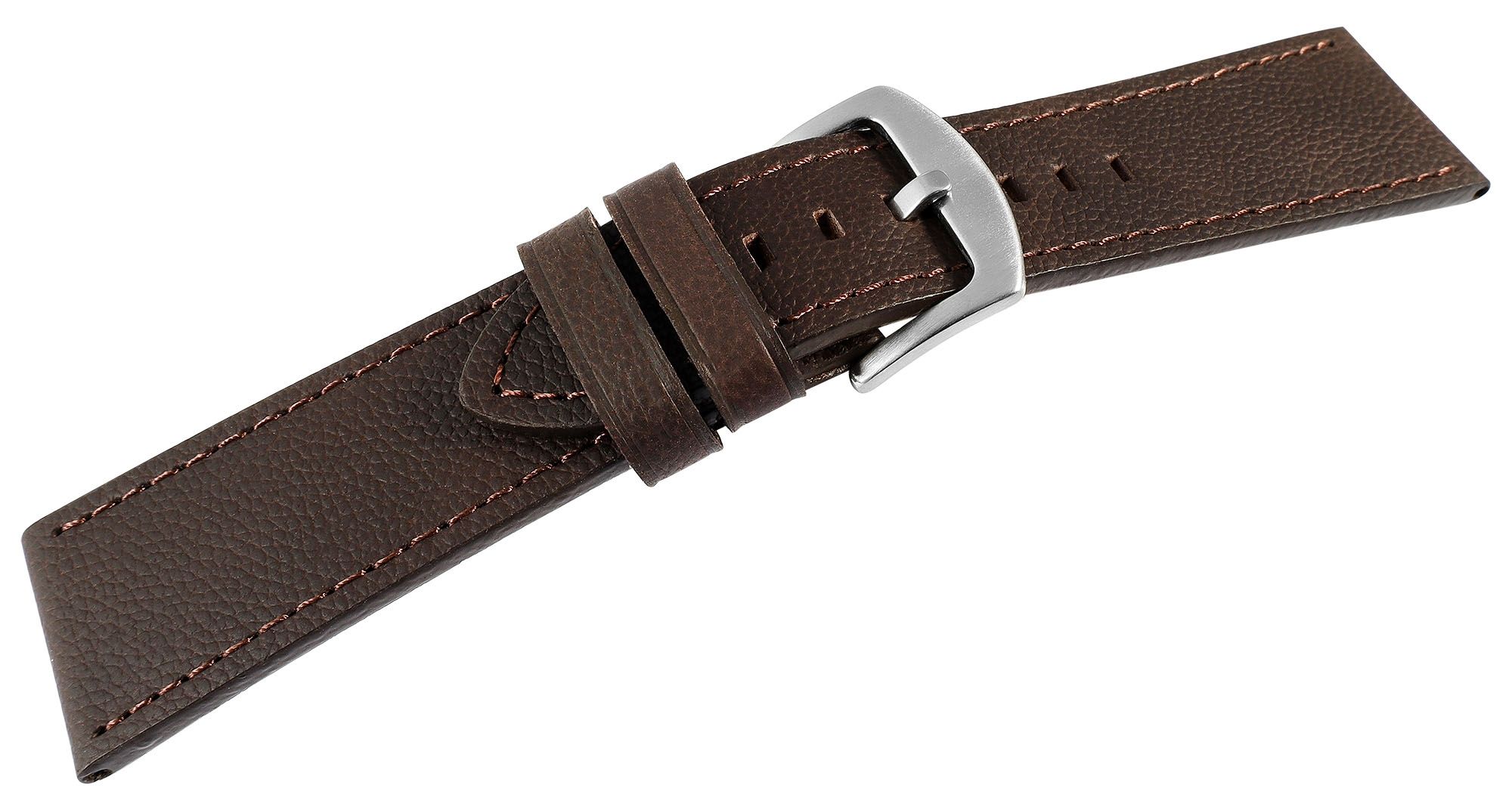 Echtleder-Uhrenarmband "super-soft", dunkelbraun, Naht, 22 mm