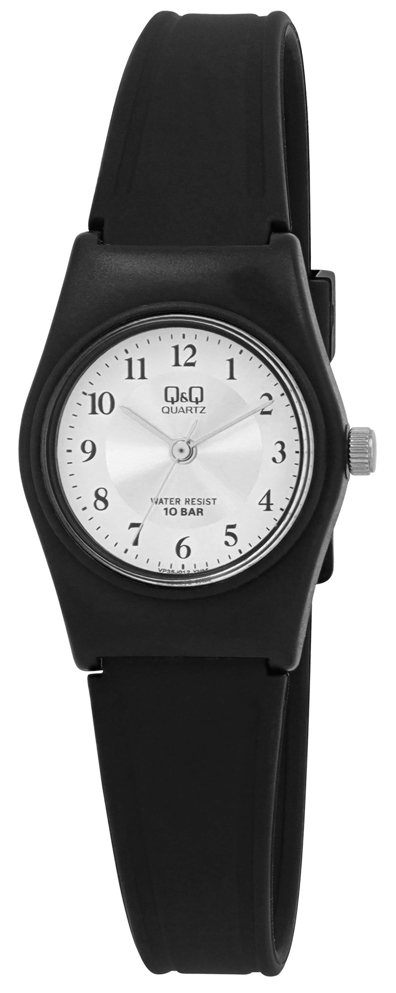 Q&Q Damenuhr mit  Resinband, Ø 24 mm, schwarz/ silberfarben (weiß)