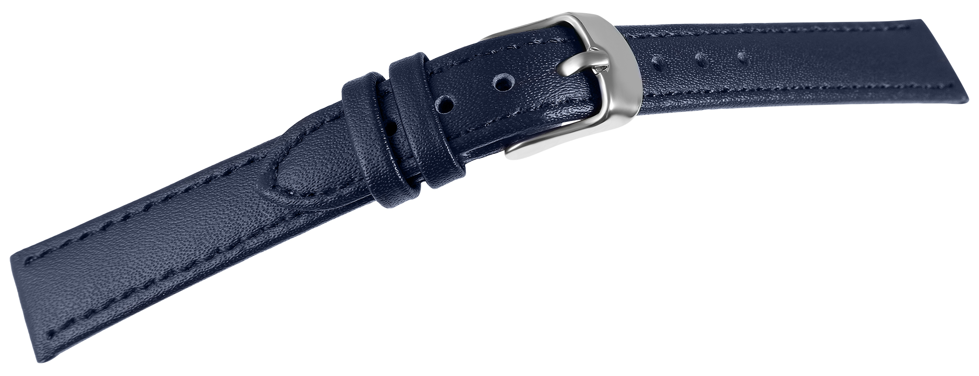 Echtleder-Uhrenarmband, dunkelblau/ silberfarben, 12 mm