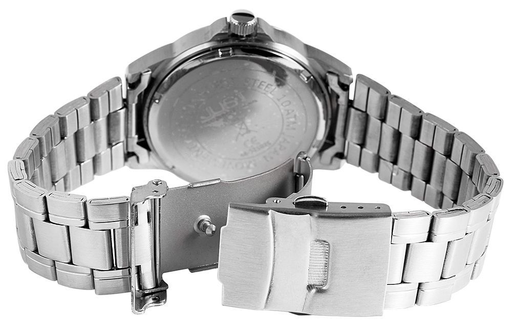 Just "Baroon" Herrenuhr mit Edelstahlband, 3-Zeiger, Datumsanzeige, silberfarben, petrolfarbenes ZB
