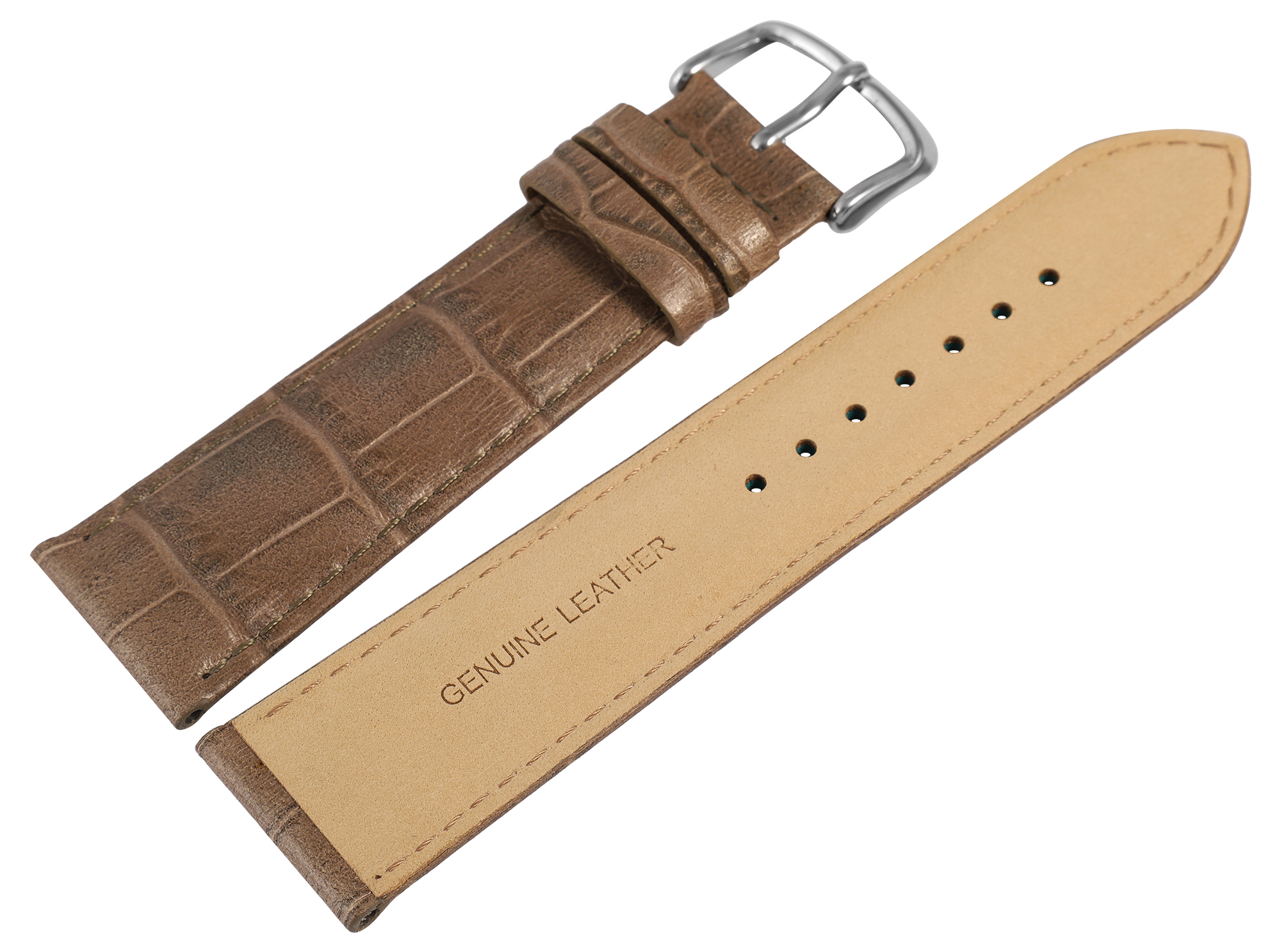 Uhrenarmband aus Echt Leder, Kroko-Optik, taupe, 20 mm