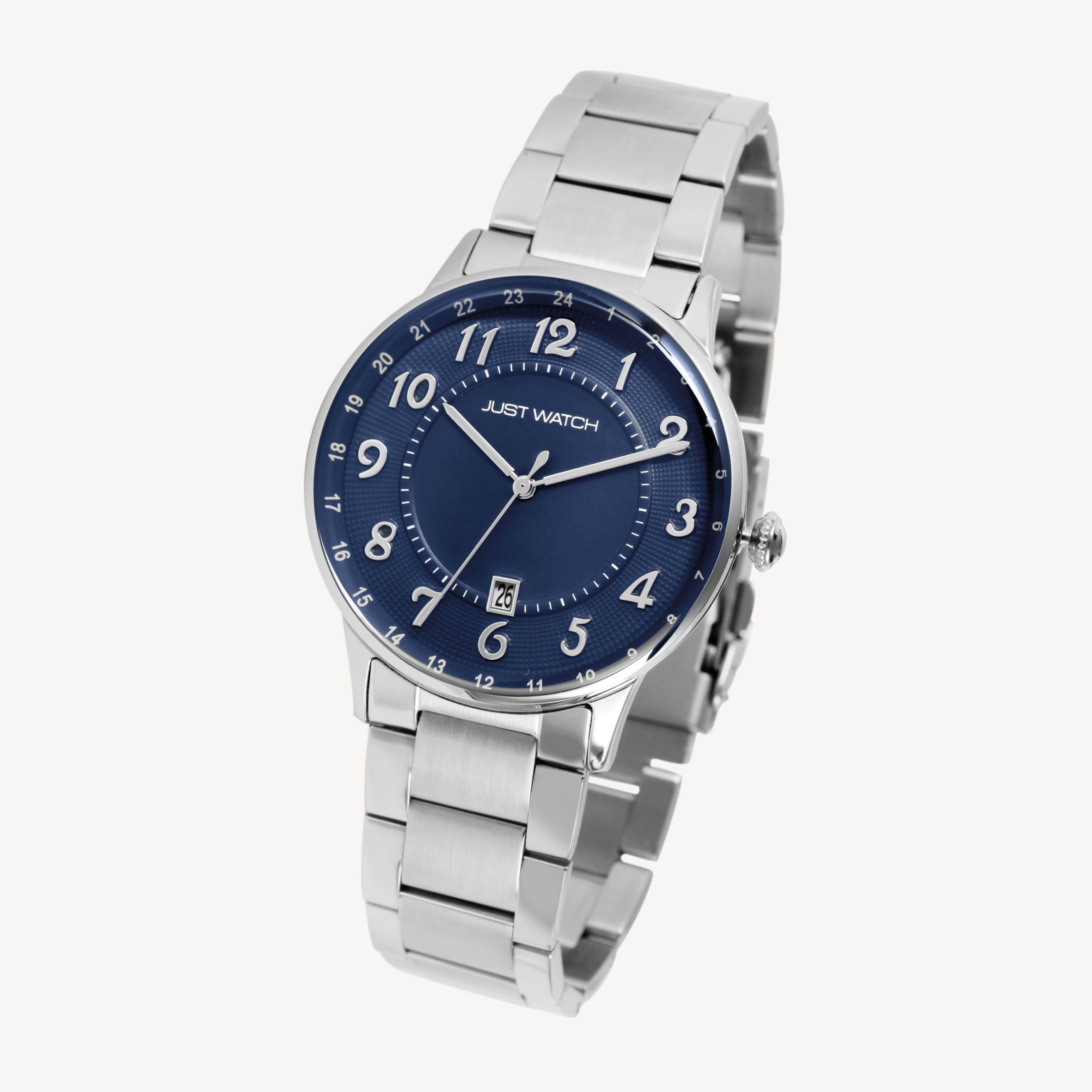 Just Watch Herrenuhr mit Edelstahlarmband, silberfarben/blau