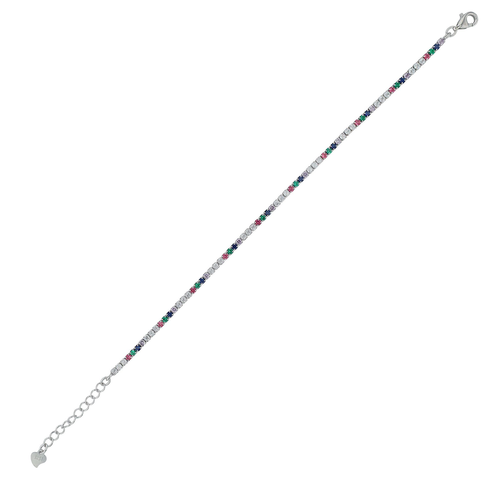 "Twyla" 925/- Echt Silber Tennisarmband mit buntem Besatz, rhodiniert, 17 + 3 cm