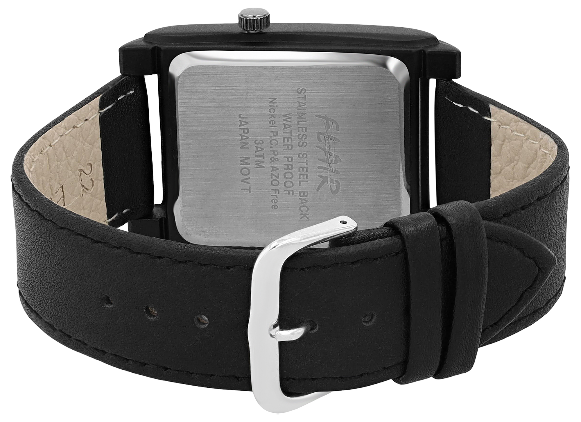 Flair Herrenuhr mit Echtlederband, Kompass, schwarz