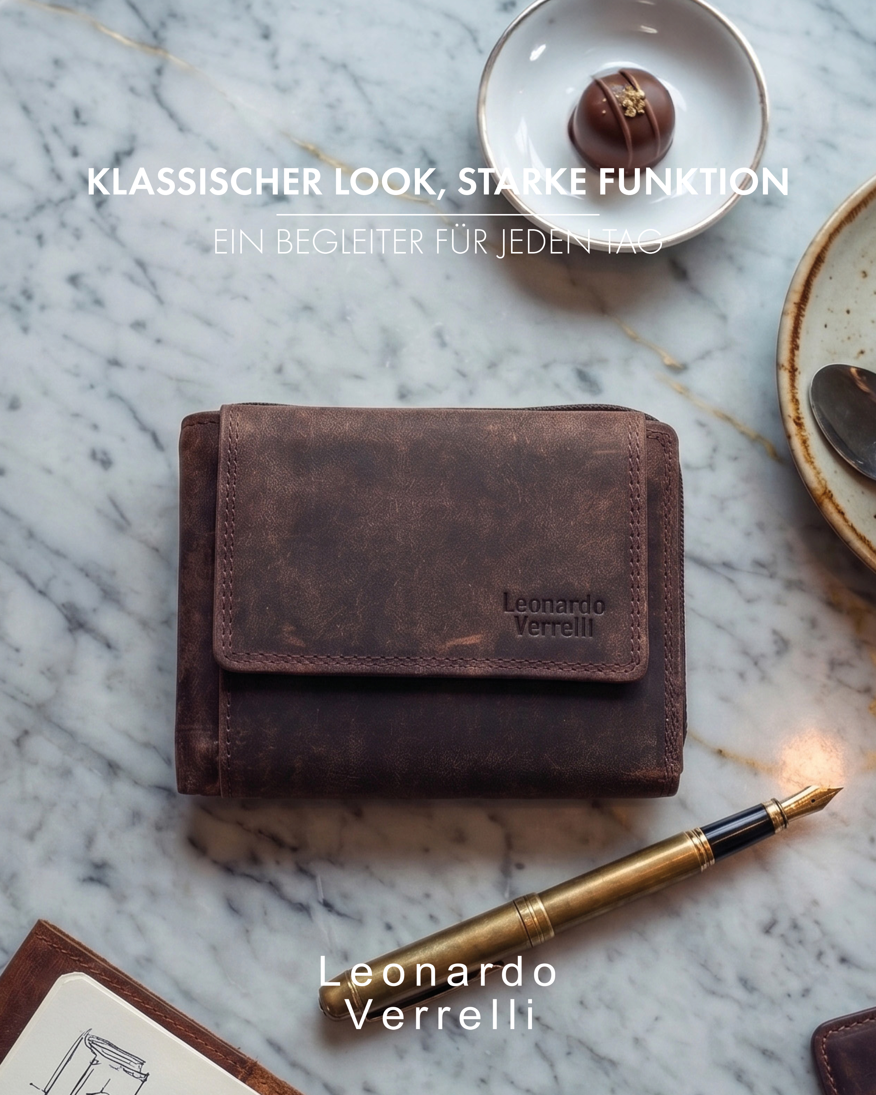 Leonardo Verrelli Echtleder (Hunter) Damen Geldbörse, Querformat, RFID, braun