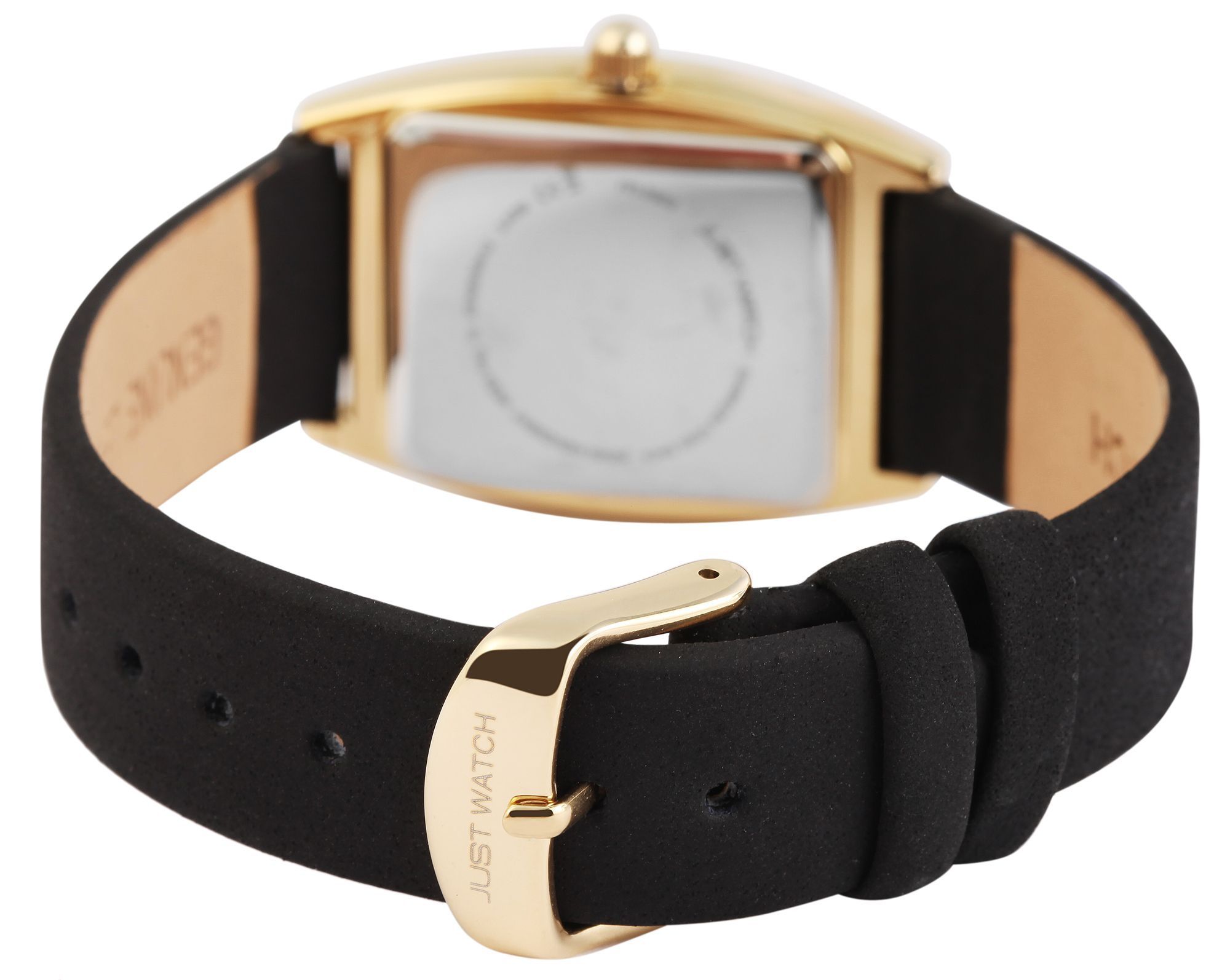 Just Watch Damenuhr mit Echtlederarmband, Tonneau, schwarz/ goldfarben