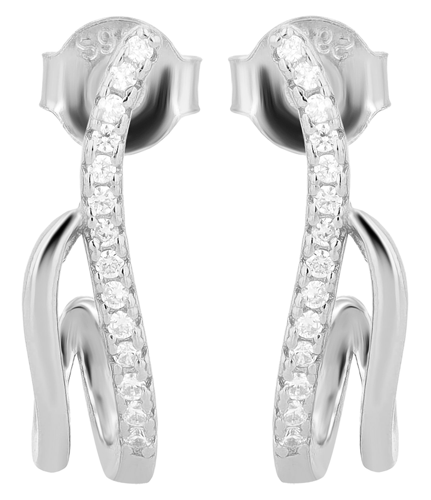 "Elegancia", 925/- Echt Silber Ohrstecker/ Halbcreole mit Zirkonia, silberfarben rhodiniert