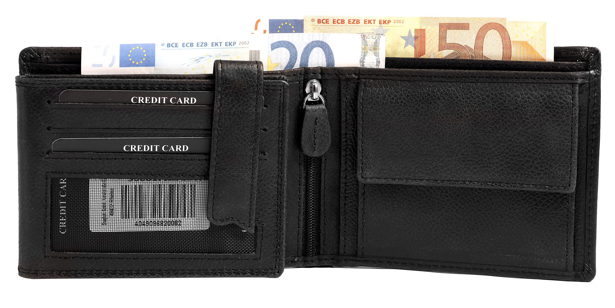 Leonardo Verrelli, Echtleder (Distressed Hunter) Geldbörse, RFID, Querformat, schwarz