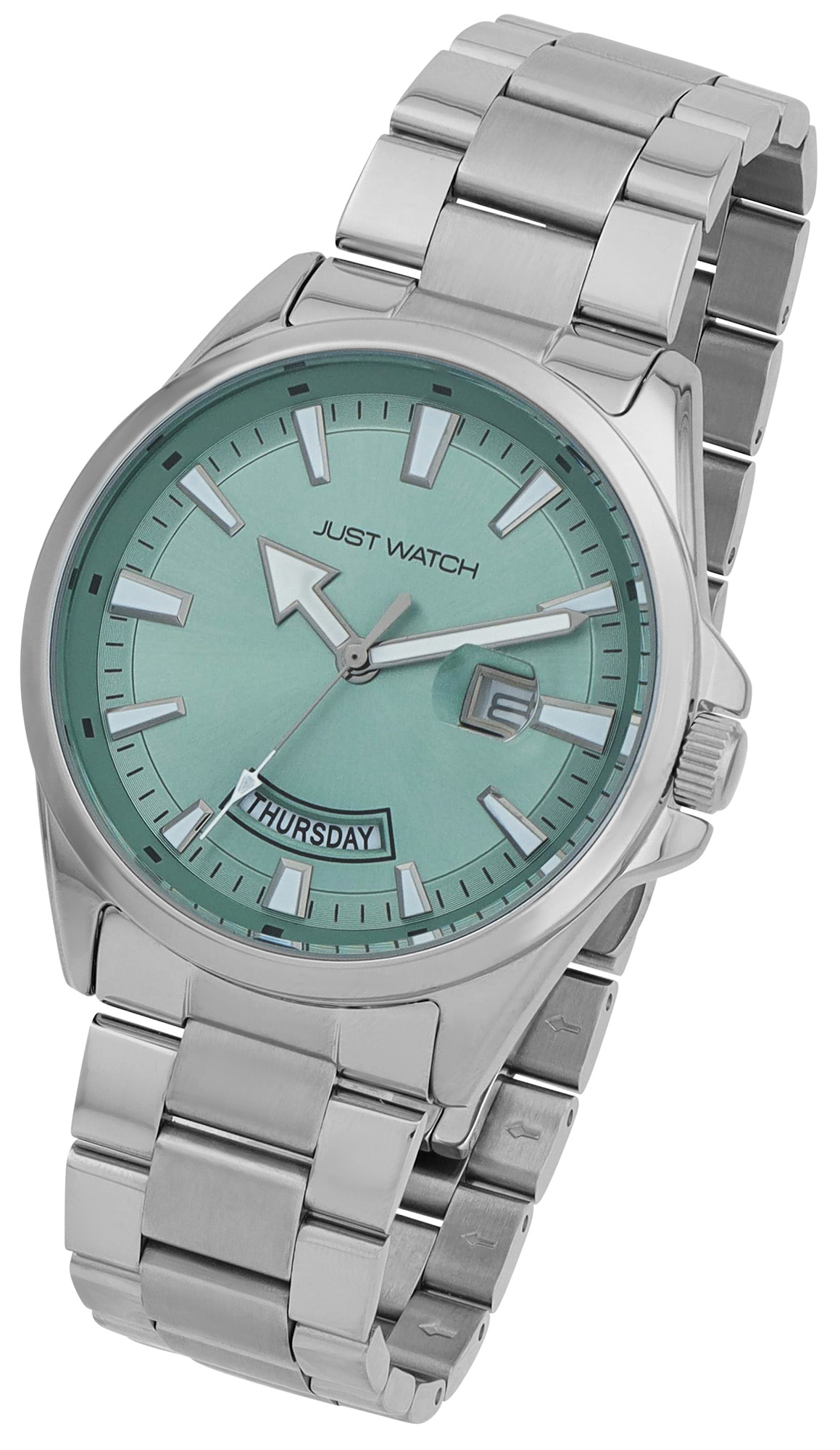 JUST WATCH Herrenuhr "Ben" mit Edelstahlband, Ø 42 mm, silberfarben/grün, 5ATM