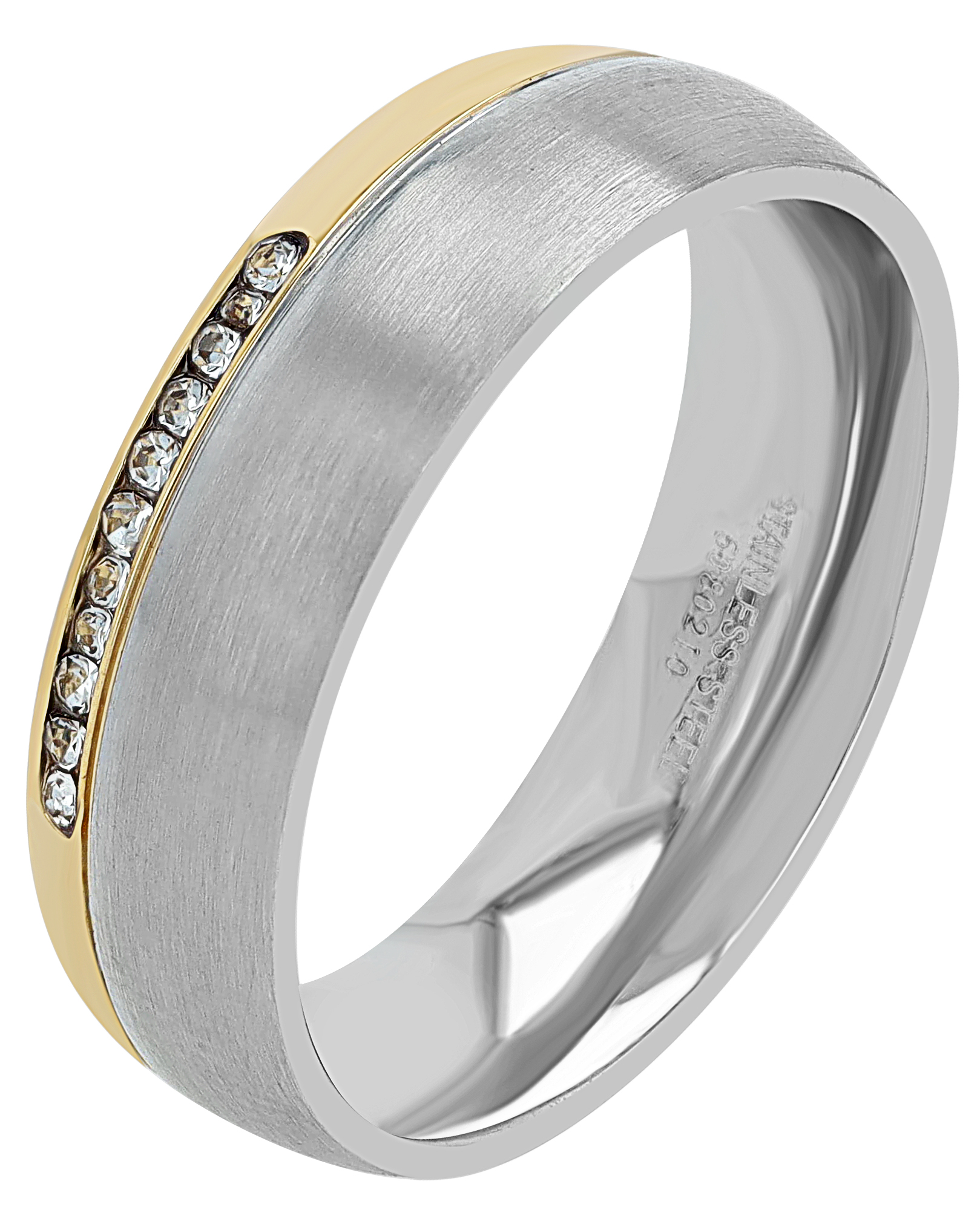" Heart's Duo" Damen-Partnerring, Gr 60 aus Edelstahl mit Similisteinen, bicolor (silberfarben/ goldfarben)