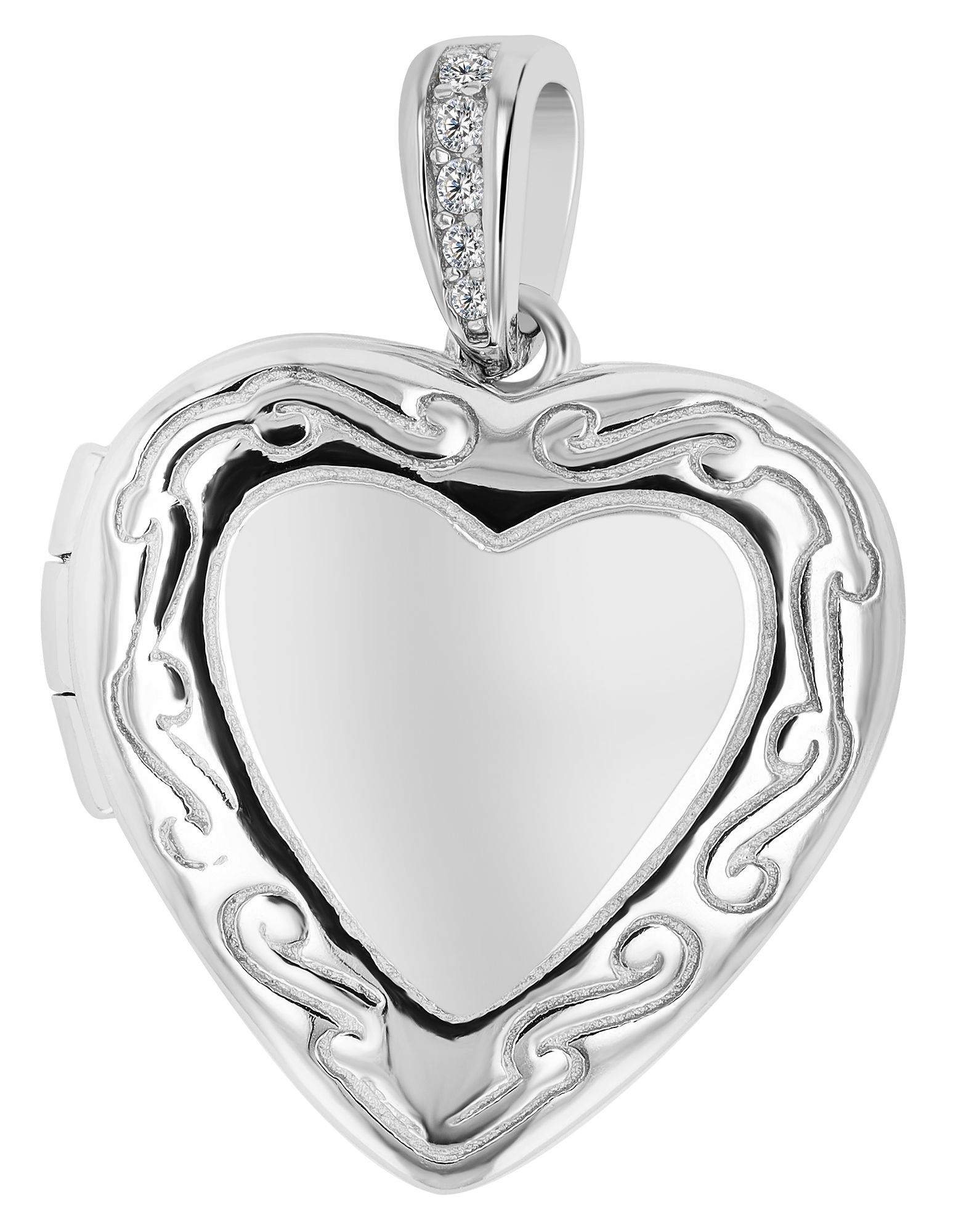 925/- Echt Silber Medaillon Herz "Kinsley" mit Zirkonia, rhodiniert